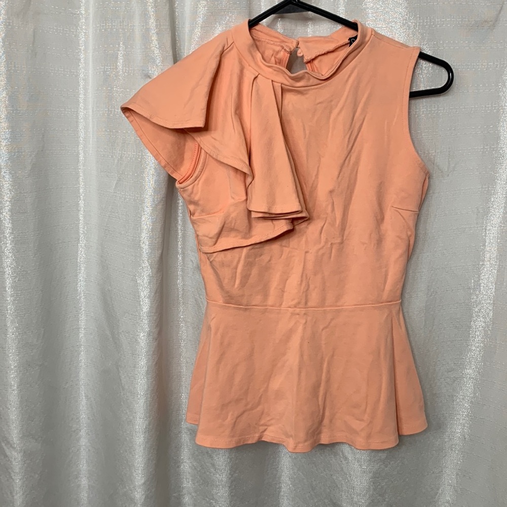 Windsor Coral Peplum Top with Right Ruffle Shoulder Size M